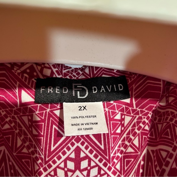 FRED DAVID Maroon & White Button Front Top Size 2X - Picture 9 of 9